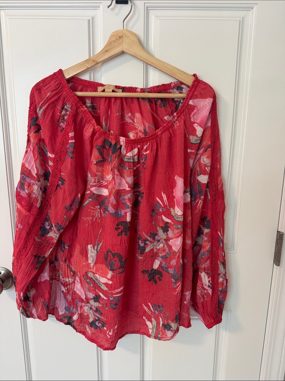 Women's Red Floral Bohemian Peasant Top
